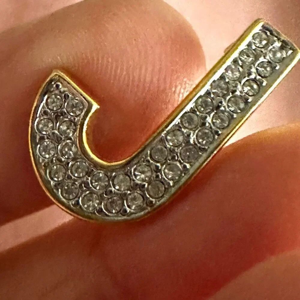 Vintage Anne Klein Initial “J” Pave Crystal Brooch Pin